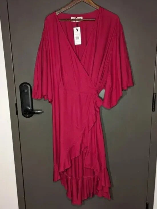 NWT Dani Marie Gabrielle Short Sleeve Wrap Dress in French Plum, size 14 - Picture 4 of 6